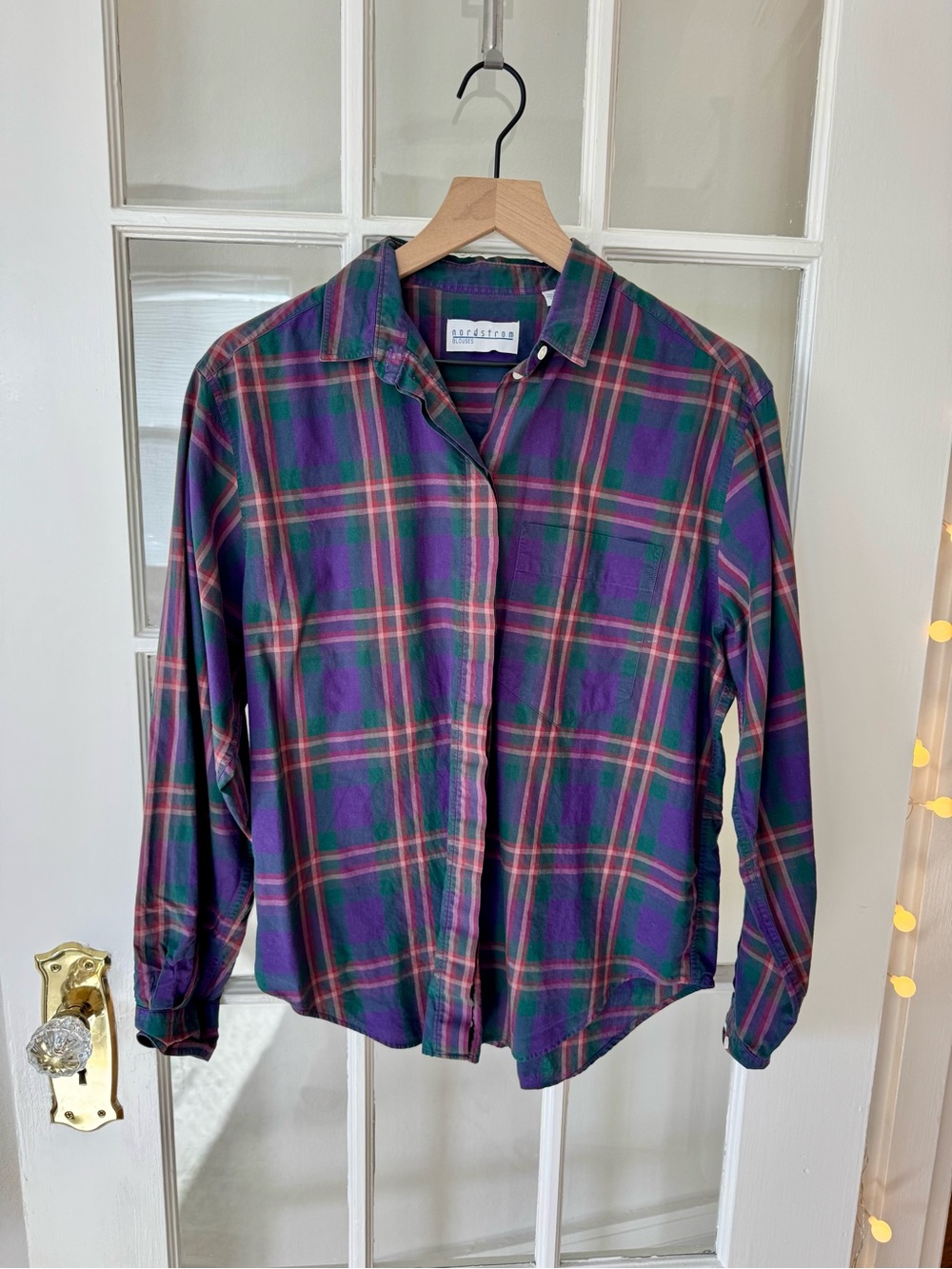 Nordstrom Vintage Plaid Purple & Green Button-Up